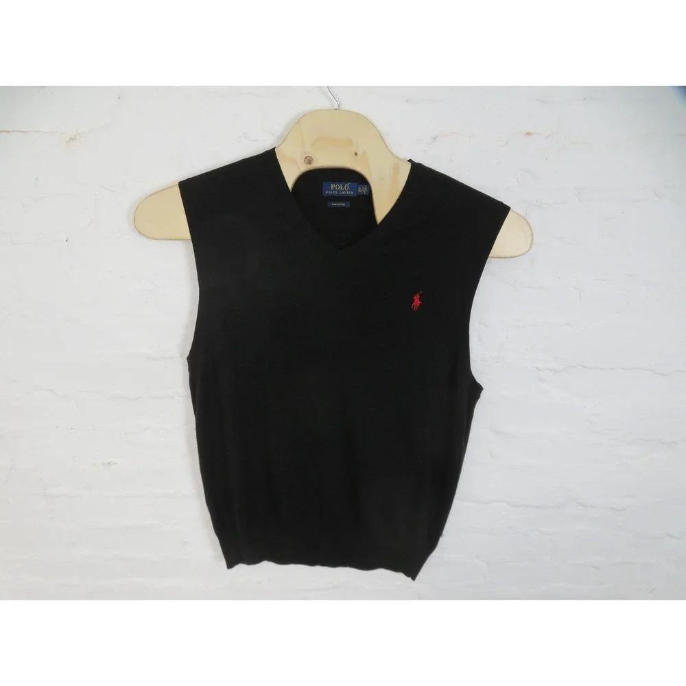 Polo Ralph Lauren Sweater Vest Mens XL Black Pima Cotton V Neck Pony Logo